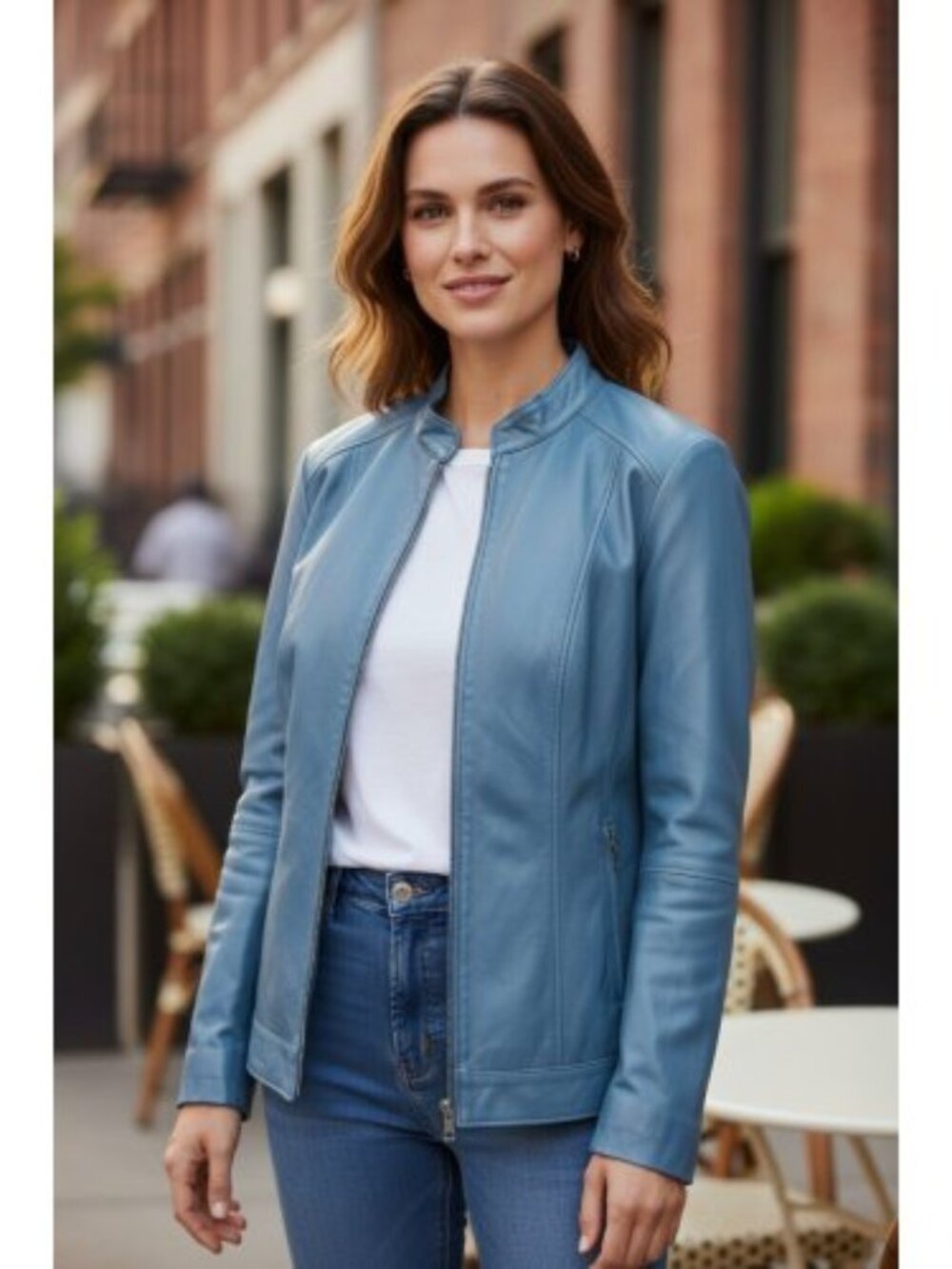 JESSICA LONDON Blue Zip Front Lined Leather Motorcycle Jacket Ladies Size 14